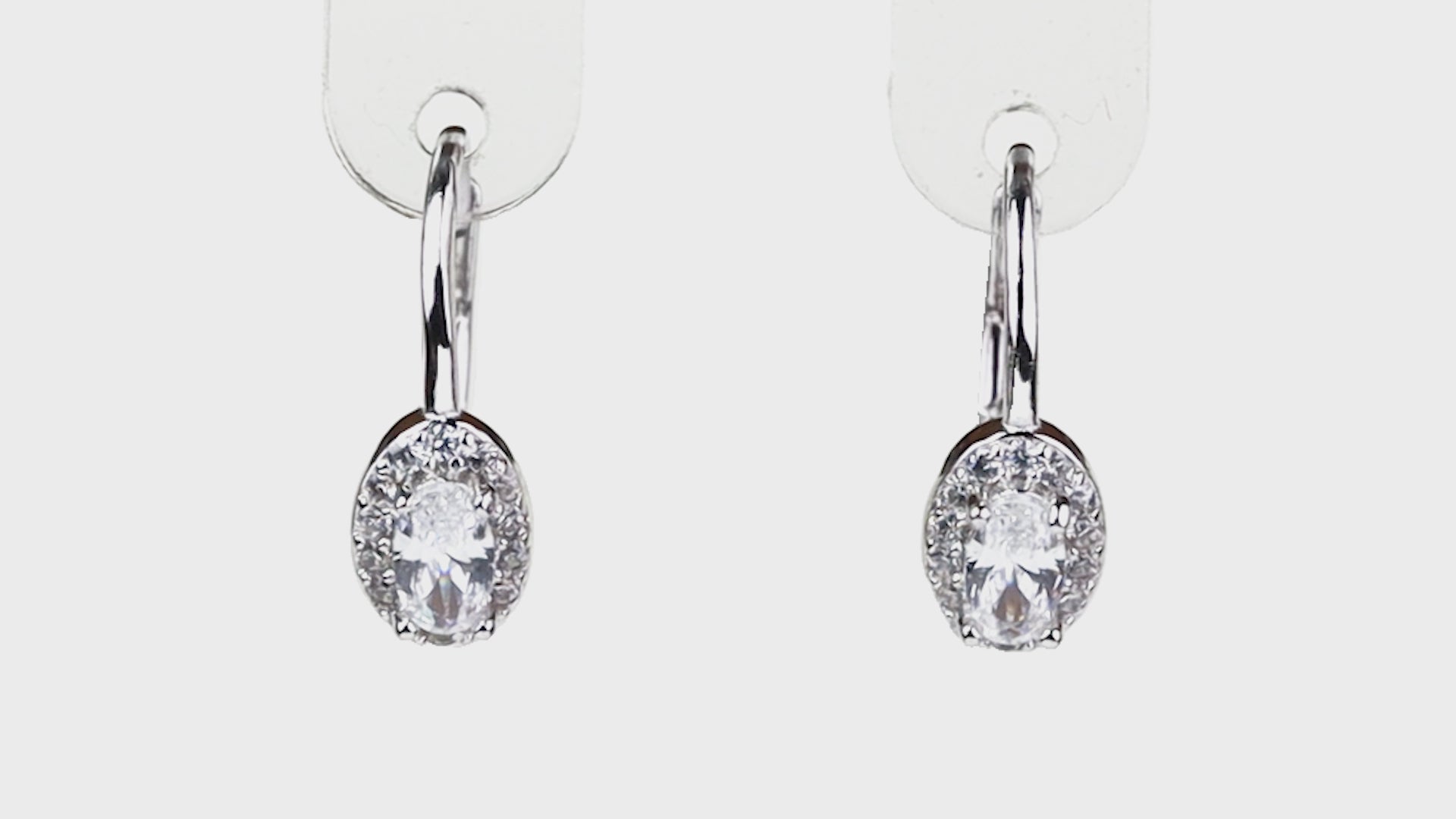 Silver Oval Halo Leverback Drops
