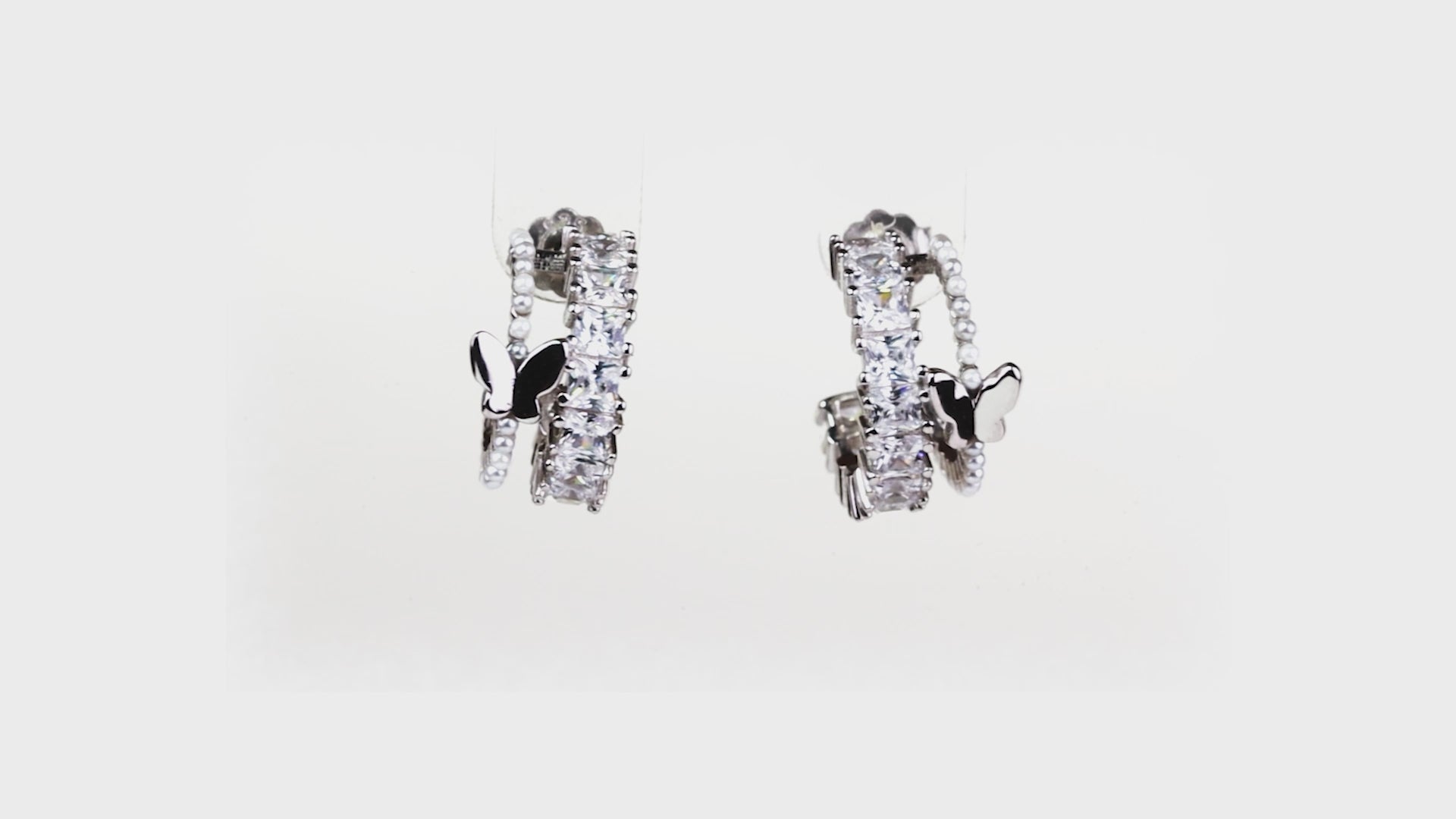 Silver Butterfly Gem Hoop Huggies