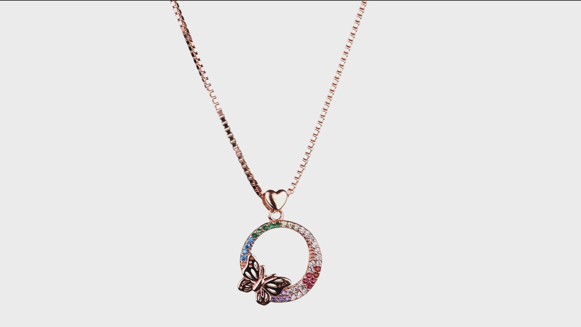 Rose Gold Rainbow Papillon Circle Necklace