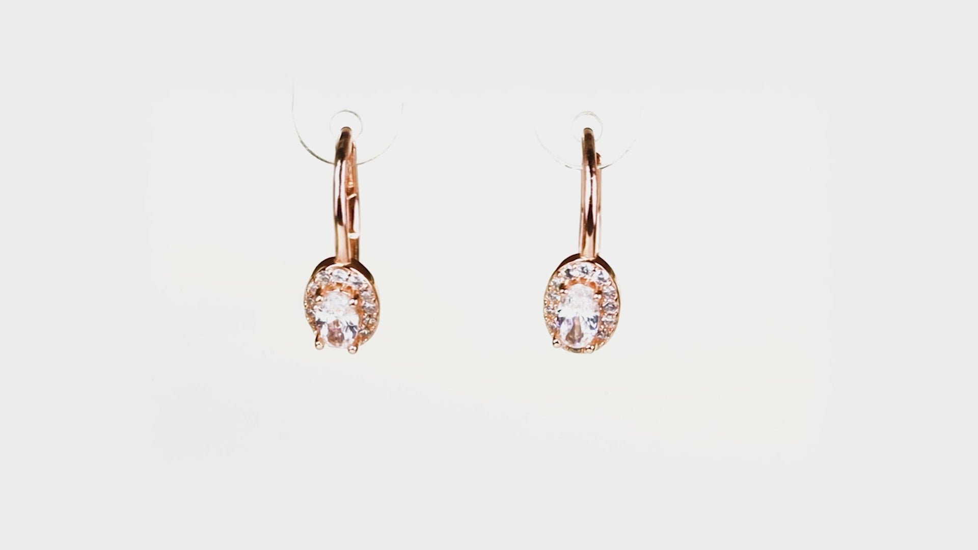 Rose gold Oval Halo Leverback Drops