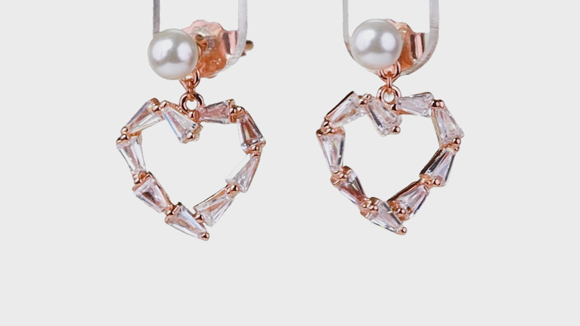 Rose gold Pearl Heart Baguette Drops