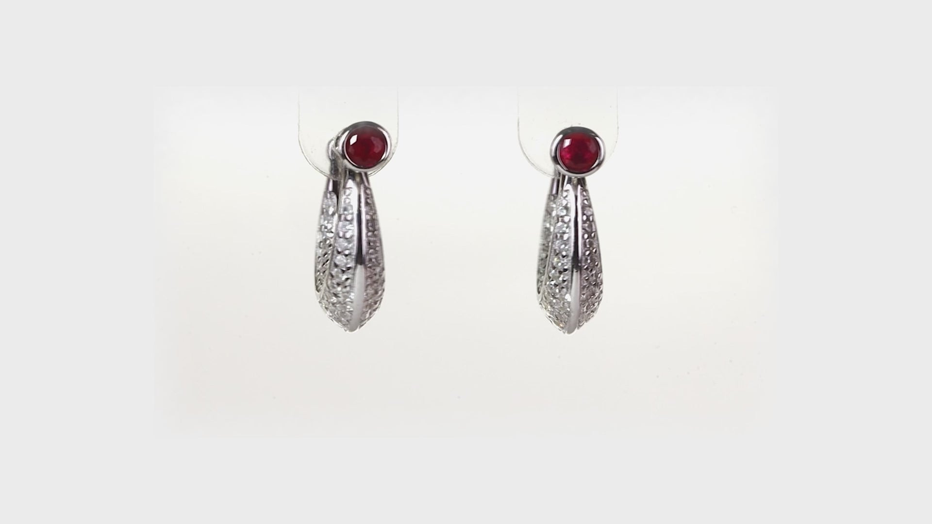 Silver Ruby Teardrop Pavé Huggies