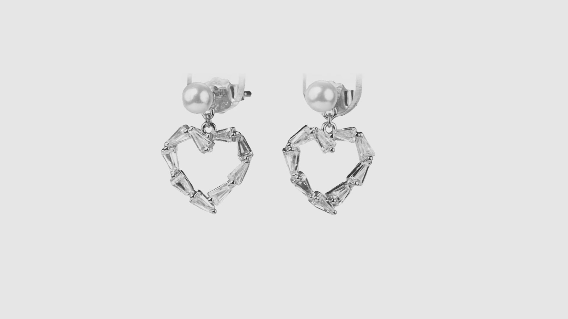 Silver Pearl Heart Baguette Drops