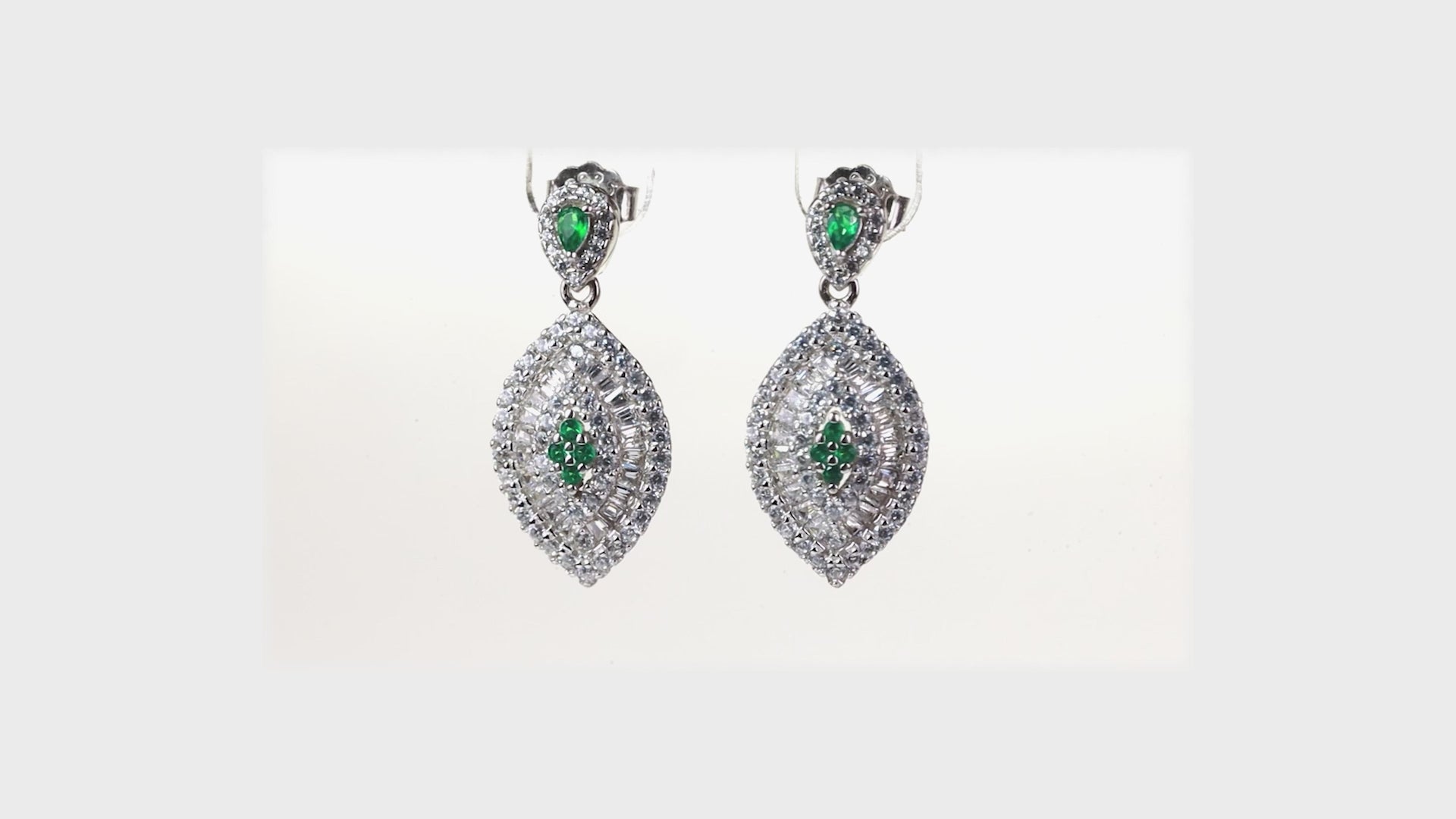 Silver Emerald Marquise Pavé Drops