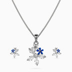 Silver Azure Blossom Cluster Pendant Set