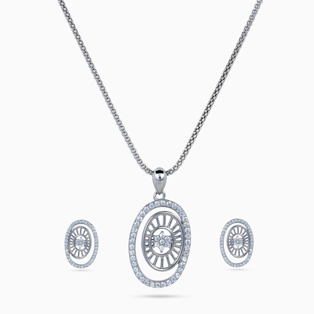 925 sterling silver, rhodium, Sunburst Oval Pendant Set pendant set, (Stellar Lattice)