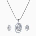 925 sterling silver, rhodium, Sunburst Oval Pendant Set pendant set, (Stellar Lattice)