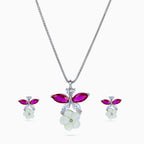 925 sterling silver, rhodium, Fuchsia Wing Blossom Pendant Set pendant set, (Secret Garden)