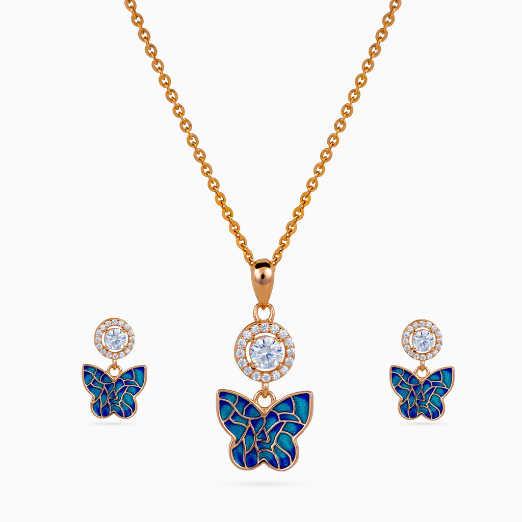 925 sterling silver, rose gold, Mosaic Papillon Halo Pendant Set pendant set, (Papillon)