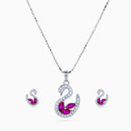 925 sterling silver, rhodium, Ruby Wing Swan Pendant Set pendant set, (Swan Reverie)