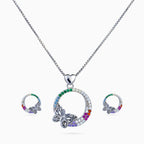 925 sterling silver, rhodium, Rainbow Papillon Circle Pendant Set pendant set, (Papillon)