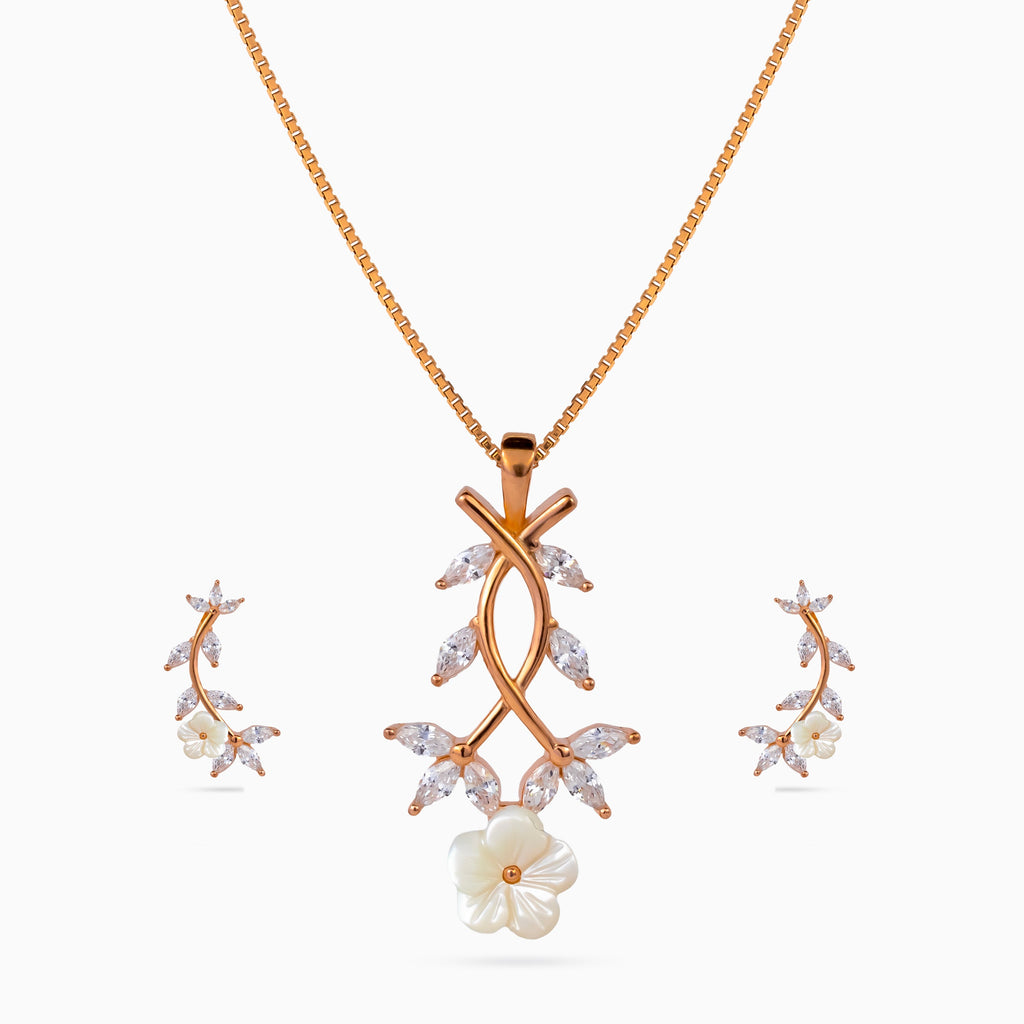 925 sterling silver, rose gold, Petal Vine Pendant Set pendant set, (Secret Garden)