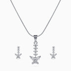 925 sterling silver, rhodium, Crystal Papillon Drop Pendant Set pendant set, (Papillon)