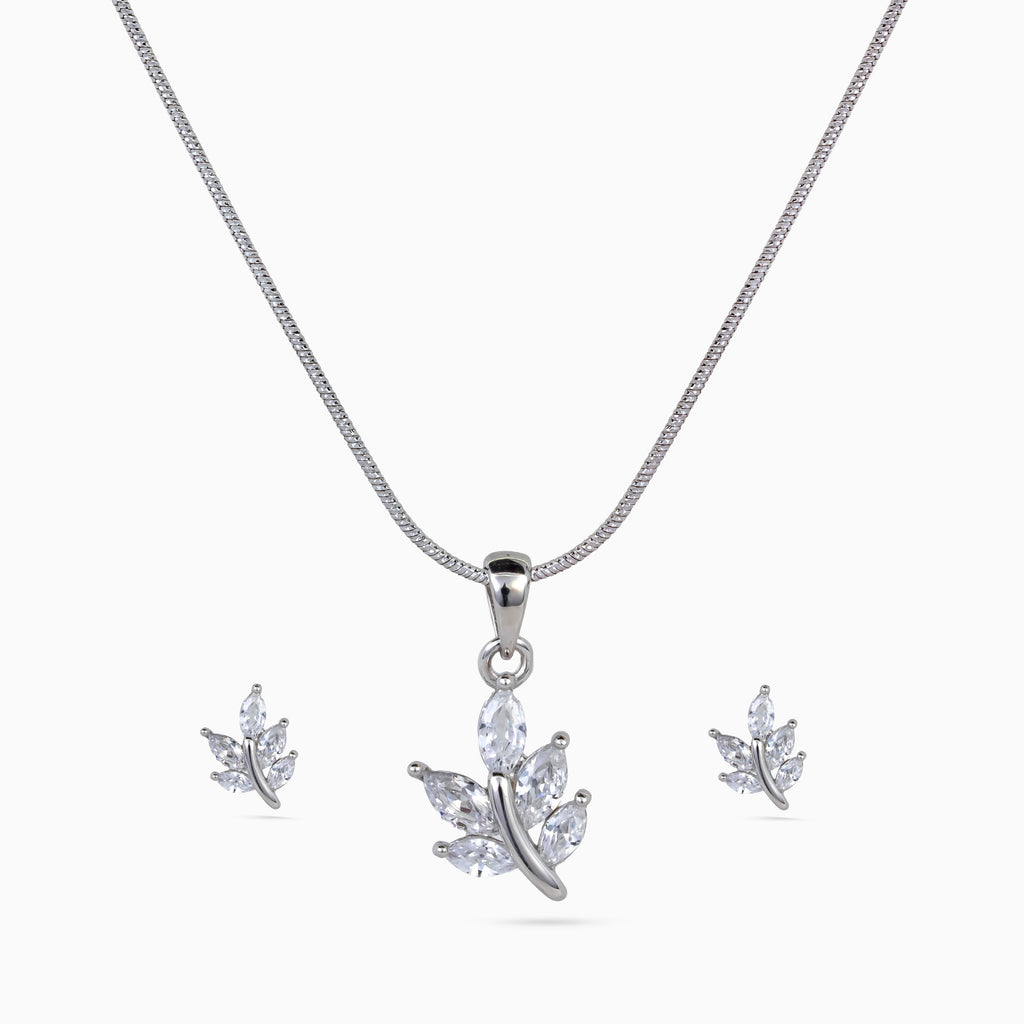 925 sterling silver, rhodium, Crystal Leaf Trio Pendant Set pendant set, (Secret Garden)