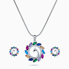 925 sterling silver, rhodium, Peacock Radiance Wreath Pendant Set pendant set, (Papillon)