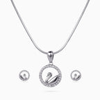 925 sterling silver, rhodium, Swan Halo Pendant Set pendant set, (Swan Reverie)