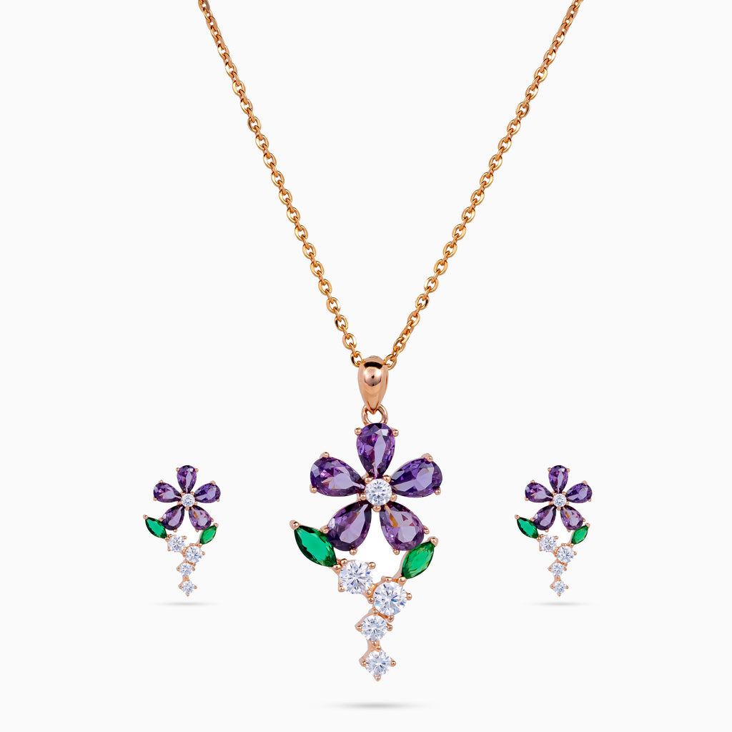 925 sterling silver, rose gold, Amethyst Bloom Pendant Set pendant set, (Papillon)