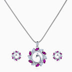 925 sterling silver, rhodium, Peacock Ruby Wreath Pendant Set pendant set, (Papillon)