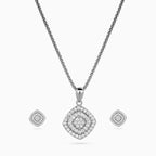 925 sterling silver, rhodium, Constellation Pavé Cushion Pendant Set pendant set, (Stellar Lattice)