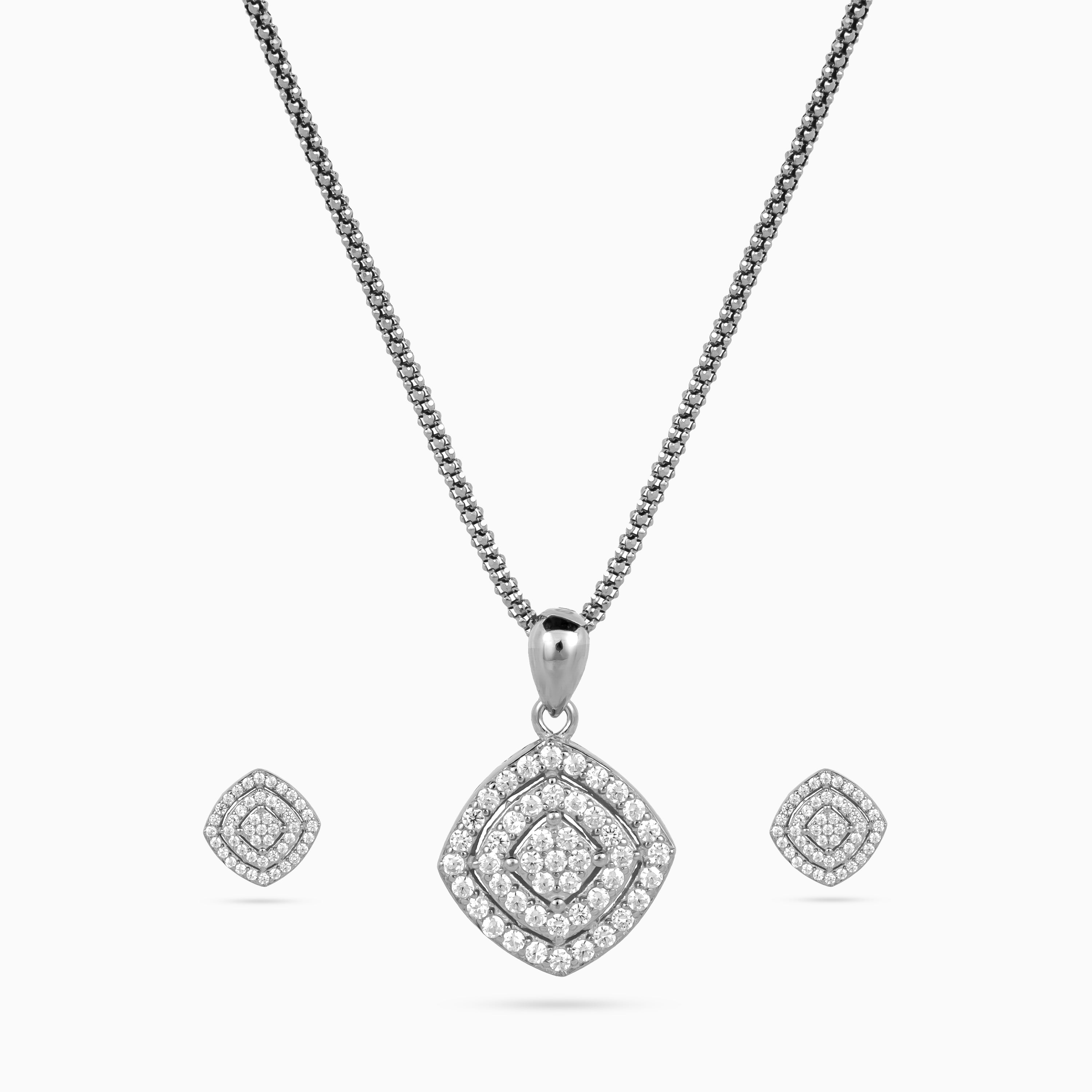 925 sterling silver, rhodium, Constellation Pavé Cushion Pendant Set pendant set, (Stellar Lattice)