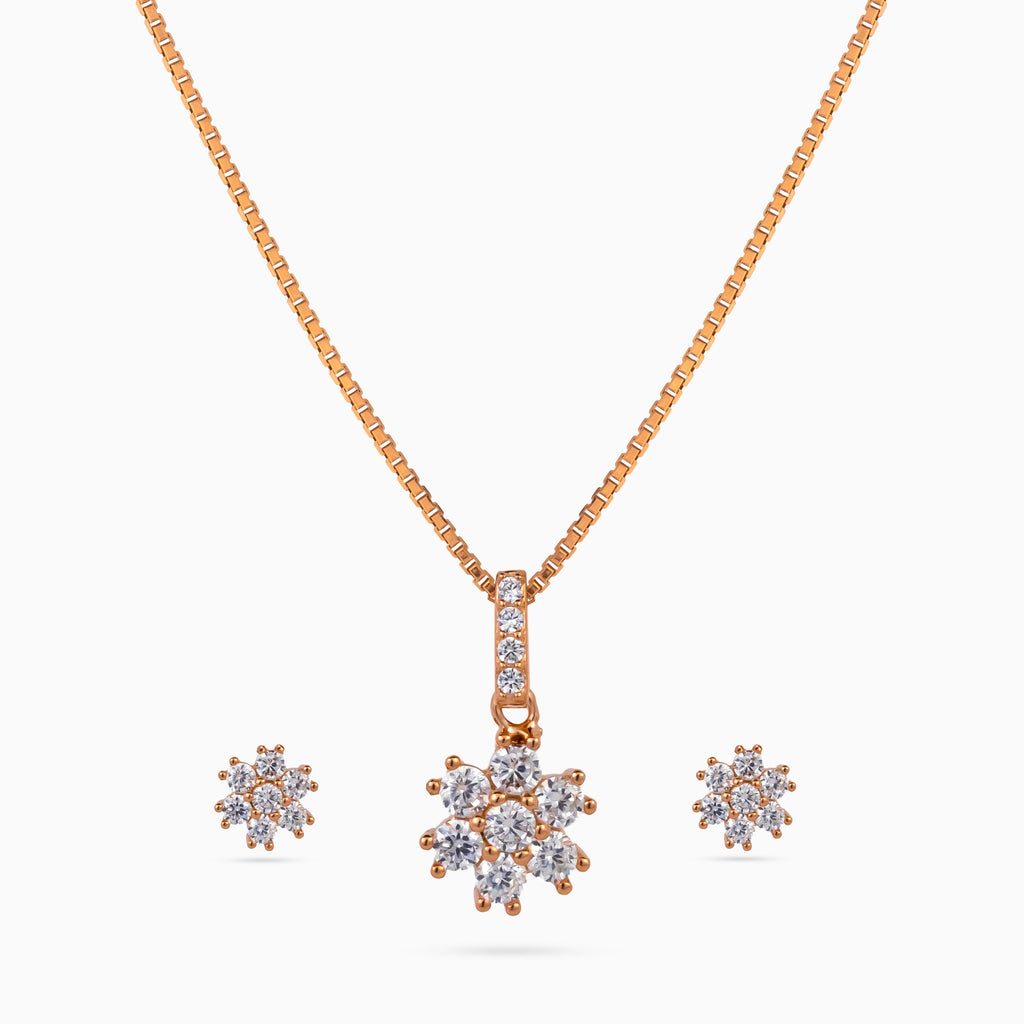 925 sterling silver, rose gold, Rose Daisy Cluster Pendant Set pendant set, (Papillon)