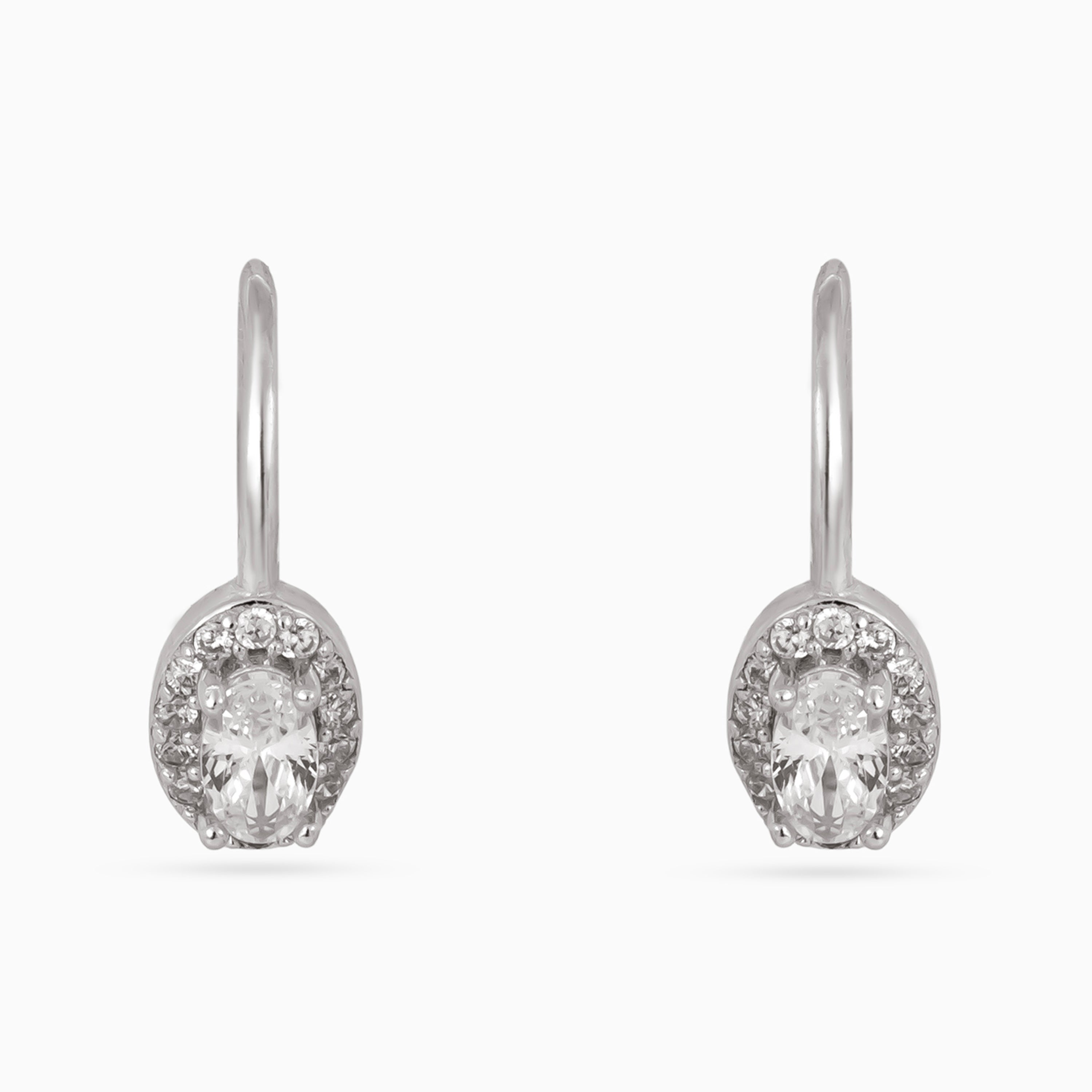 Silver Oval Halo Leverback Drops