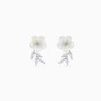 925 silver ivory flower leaf drop earrings, rhodium, marquise CZ, 2 × 1 cm