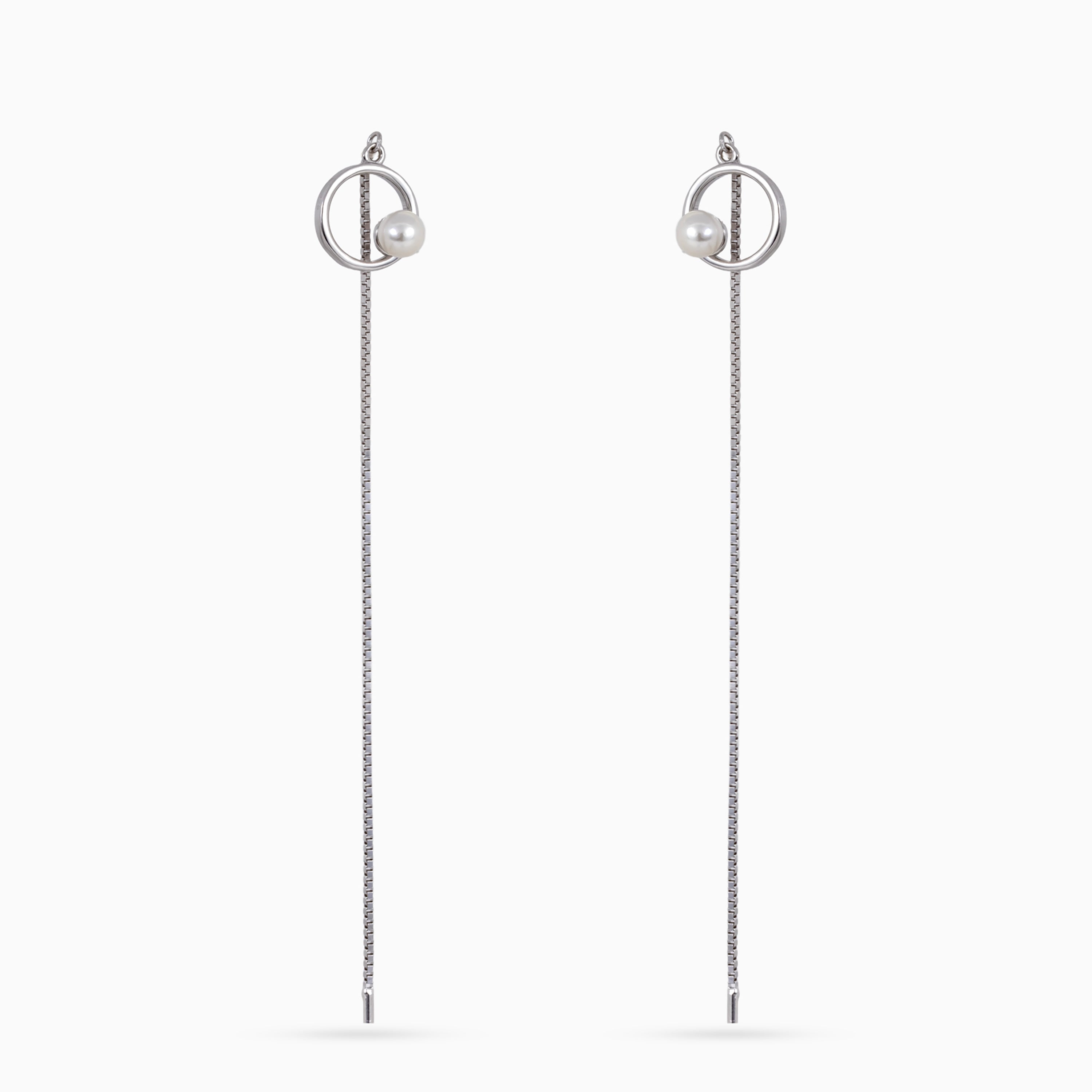 Silver Orbit Pearl Threader Drops