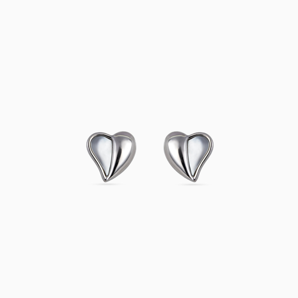 925 silver heart studs, rhodium, mother of pearl, 1 cm