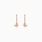 925 rose gold butterfly huggie drop earrings, pavé CZ, 2.5 × 1.5 cm