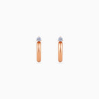 925 rose gold dome huggie hoops, round CZ solitaire, 2 × 1 cm