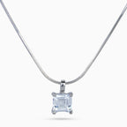 925 sterling silver, rhodium, Silver Asscher Prism Necklace, (Prism Solitaire), 0.75x0.4 cm, 45 cm chain