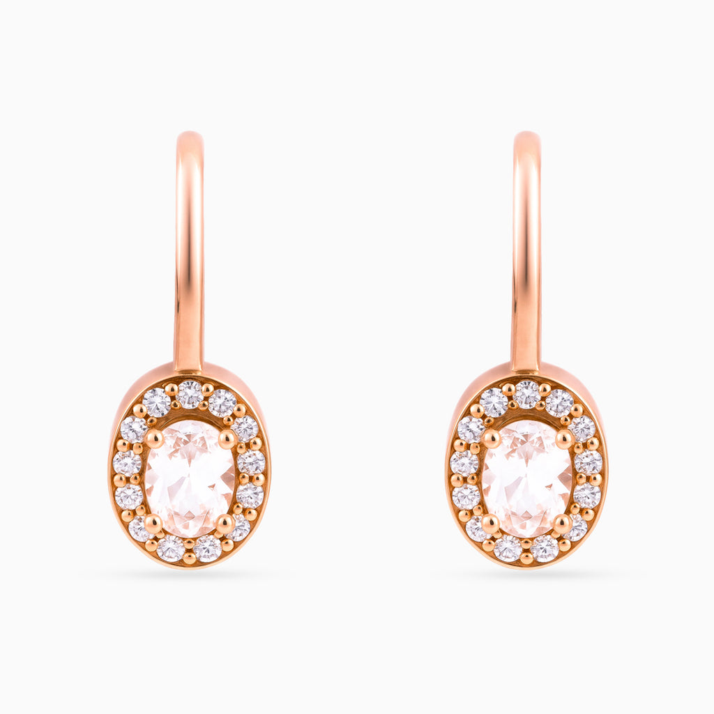 Rose gold Oval Halo Leverback Drops