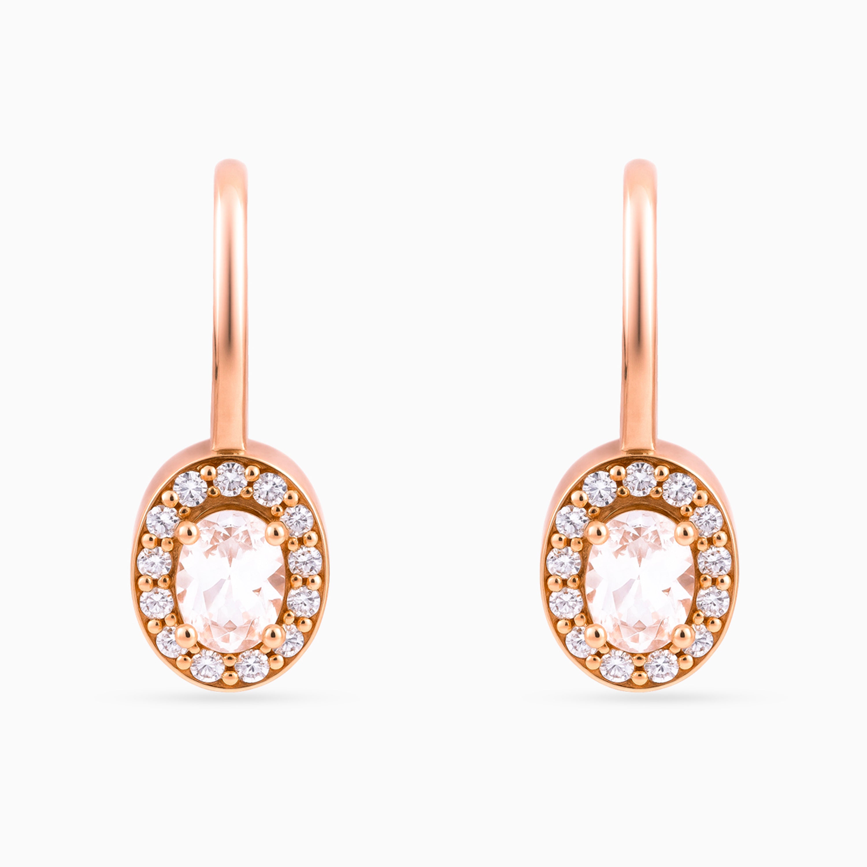 Rose gold Oval Halo Leverback Drops