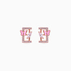 925 rose gold butterfly studs, pink enamel rectangle, pavé and marquise zirconia, 1 × 0.5 cm