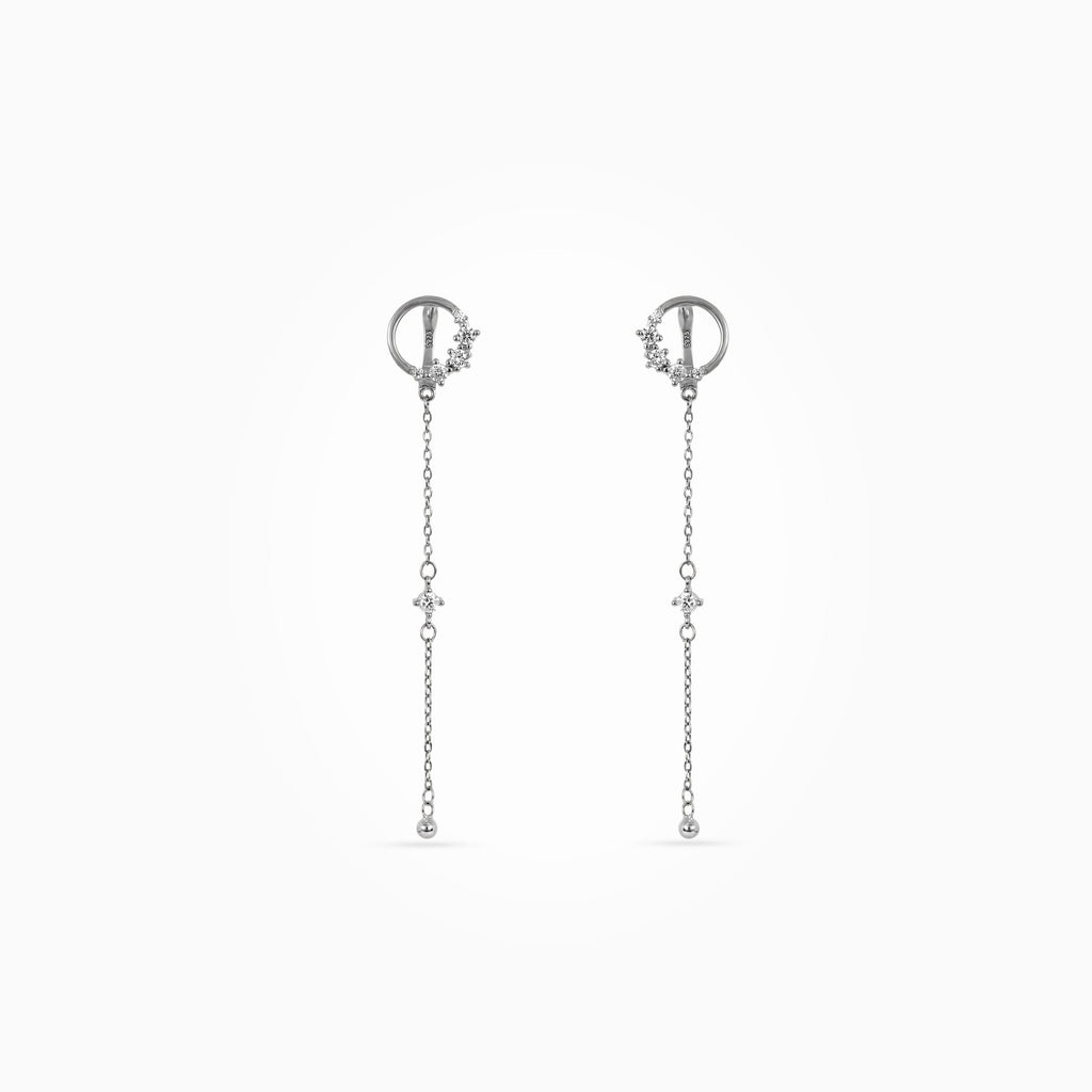 925 silver chain huggie earrings, crystal cluster, 7.2 × 1.3 cm