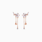 925 rose gold butterfly chain drop earrings, marquise CZ, twin chains, 3.5 × 2 cm
SEO Title: Butterfly Bloom 925 rose gold chain drops | TOKARSI India