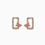 925 rose gold butterfly studs, pink enamel rectangle, pavé CZ, 1 cm