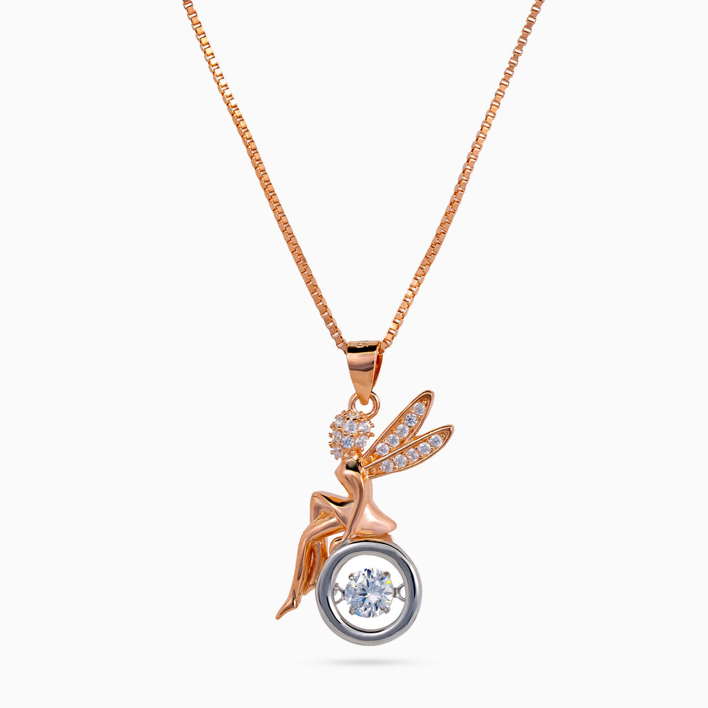925 sterling silver, rose gold, Enchanted Fairy Halo Necklace, (Amulet Aura), 2.5x1.2 cm, 40 cm chain