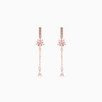 925 rose gold starburst chain drop earrings, pavé bar, pear CZ, 5 × 1 cm