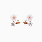 925 rose gold floral studs, blush pink resin flower, leaf, CZ, 1 cm