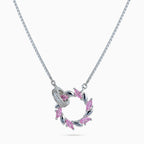 925 sterling silver, rhodium, Rosy Laurel Spinner Necklace, (Papillon), 1.5x1.5 cm, 40 cm chain