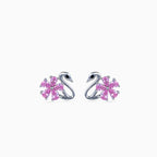 925 silver swan studs, rhodium, pink pear-cut crystal flower, 1 cm