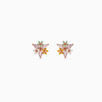 925 rose gold floral studs, marquise CZ with mint yellow white enamel, 1.1 cm