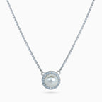 925 sterling silver, rhodium, Pearl Halo Medallion Necklace, (Bloom & Pearl), 1x1 cm, 40 cm chain