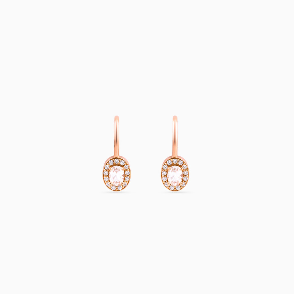 925 rose gold oval halo leverback drops, blush pink center, 1.6 × 1 cm