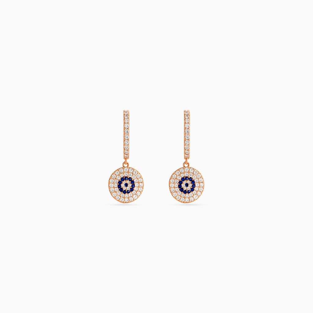 925 rose gold evil eye huggie drop earrings, navy pavé, 3 × 1.7 cm