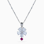 925 sterling silver, rhodium, Crystal Petal Ruby Drop Necklace, (Bloom & Pearl), 2x1 cm, 45 cm chain