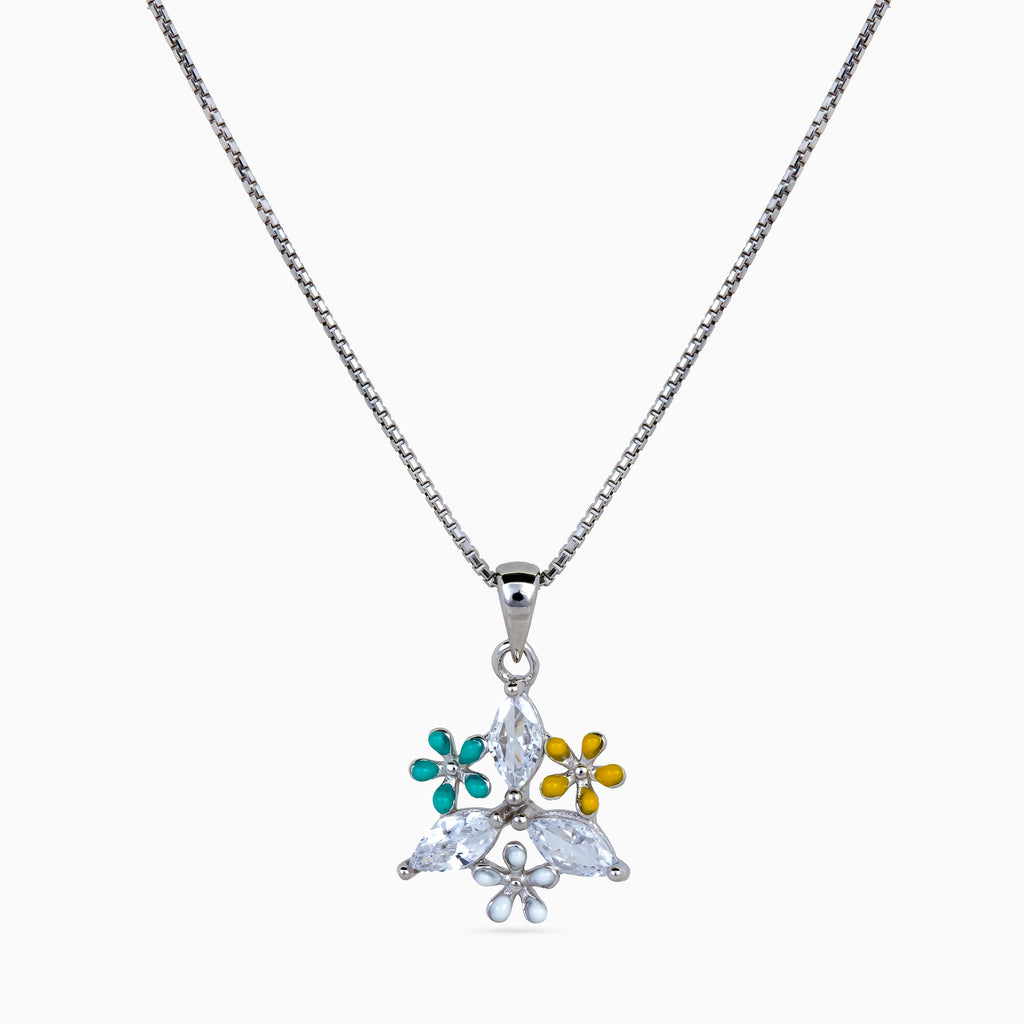 925 sterling silver, rhodium, Meadow Trio Bloom Necklace, (Papillon), 2x1.5 cm, 45 cm chain