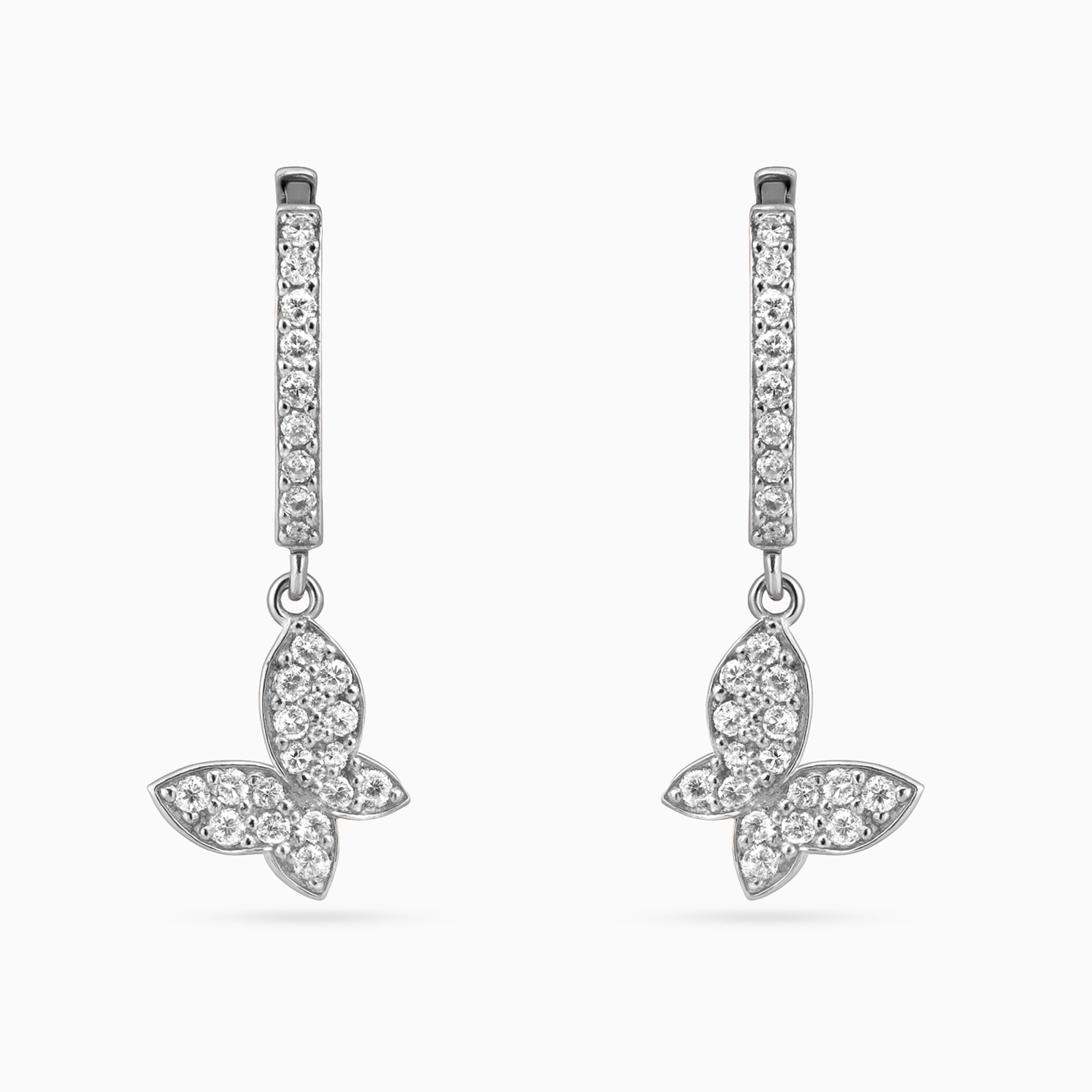 Silver Butterfly Pavé Huggie Drops